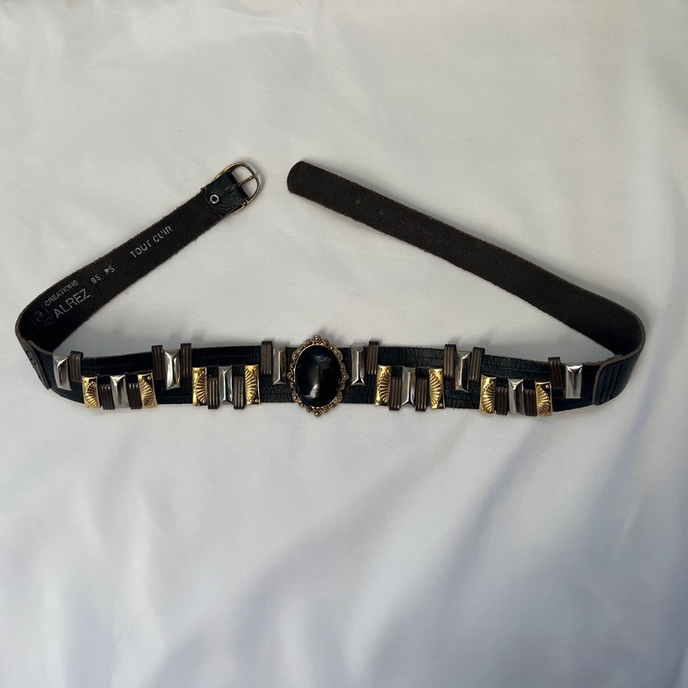 VTG Alrez Creations (France) Vintage Metal Accented Leather Belt